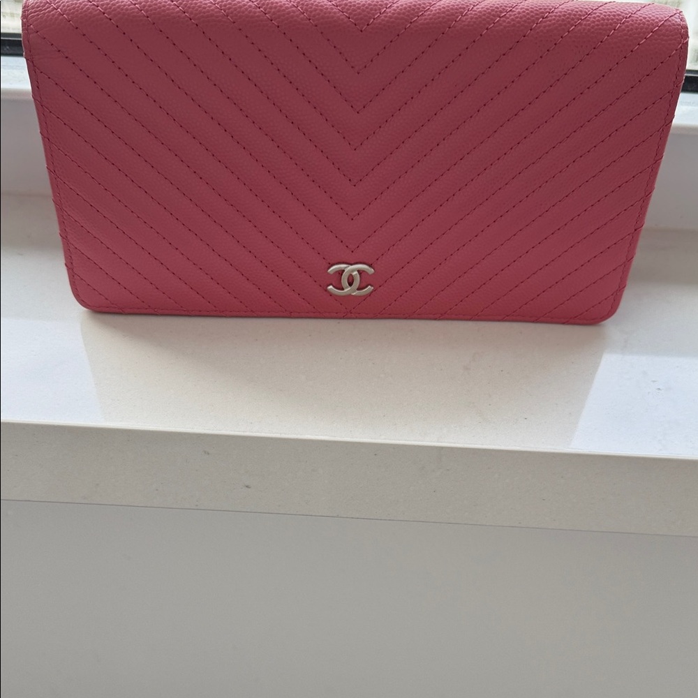 Chanel Pink Chevron Long Wallet